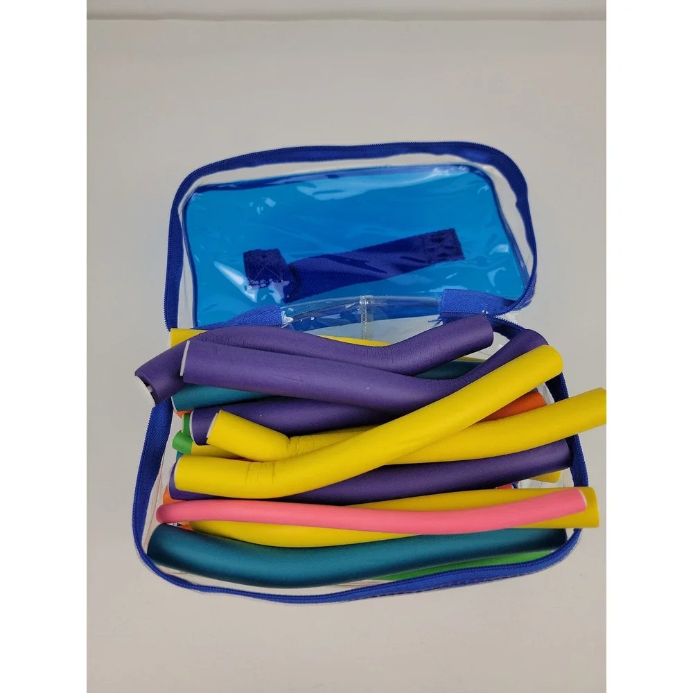 Multicolor Flexible Foam Hair Rollers Heatless Flexi Rods Set with Travel Case